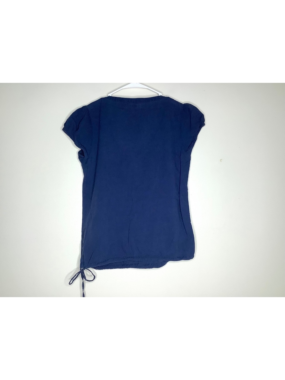 < Y2K Maurices Navy Blue Short Puff Sleeve Babydoll Blouse > - Picture 7 of 8